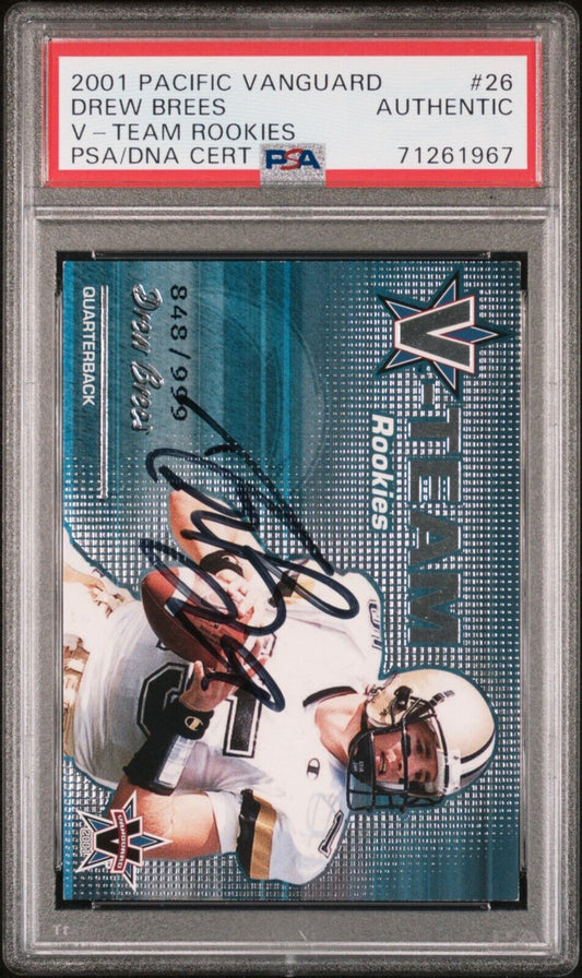 Drew Brees 2001 Pacific Vanguard V-Team Rookies #26 Rookie SP /999 (NM) Auto