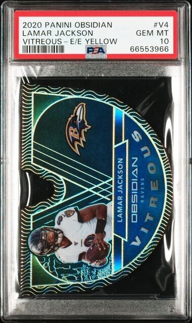 2021 Panini Obsidian Lamar Jackson Electric Etch Yellow Vitreous /10 PSA 10