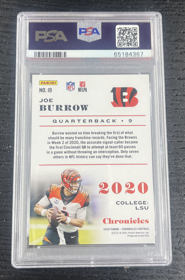 2020 Panini Chronicles JOE BURROW RC #19 TEAL ROOKIE BENGALS PSA 10