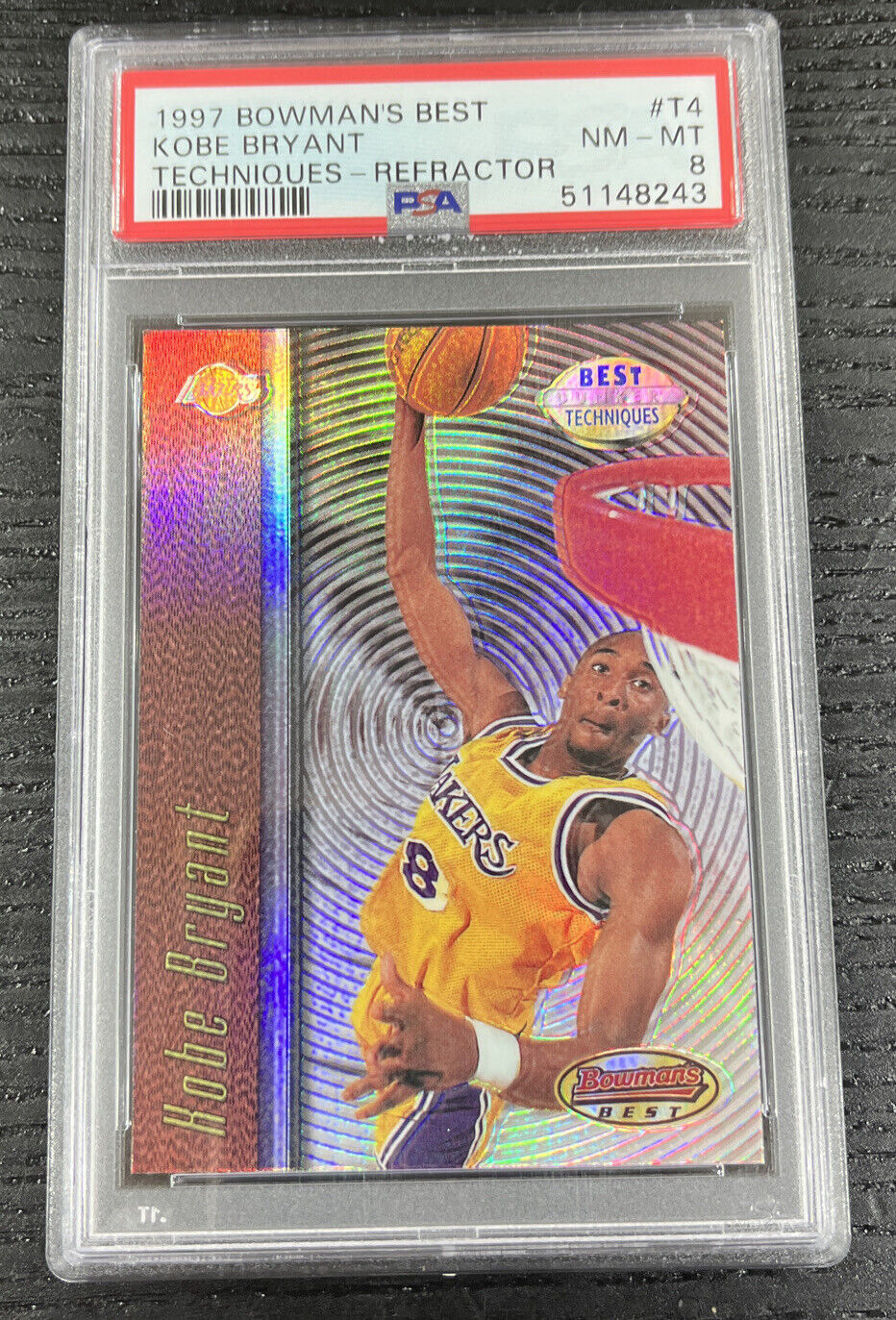 1997 Bowman's Best Techniques Kobe Bryant Atomic Refractor T4 PSA 8