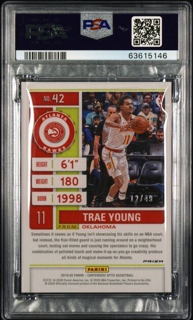 2019-20 Contenders Optic Trae Young Orange Prizm RC Rookie /49 PSA 9