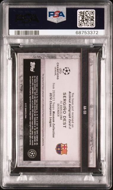 2020-21 Topps Museum Collection Sergino Dest Archival Auto /75 PSA 10 Pop 1