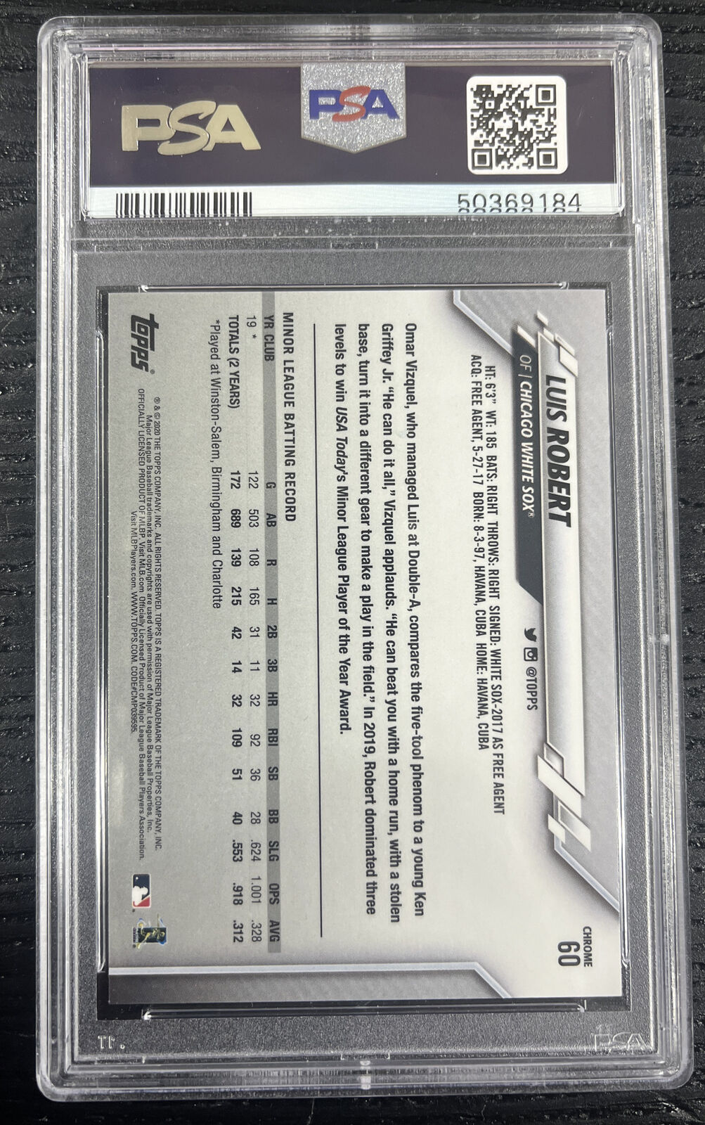 2020 Topps Chrome Luis Robert Rookie Card Chicago White Sox #60 PSA 10