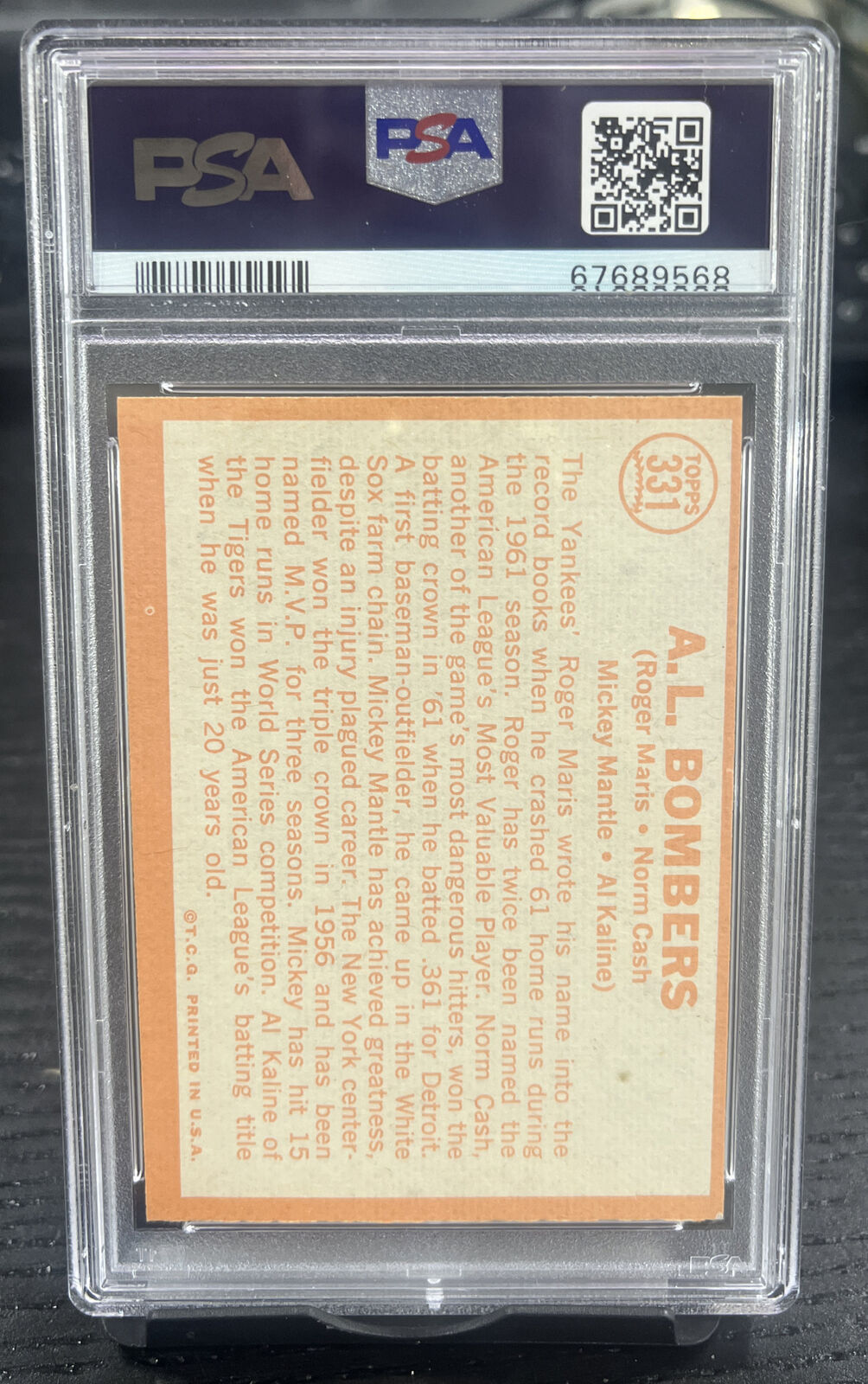 1964 Topps A.L. Bombers MARIS/CASH/MANTLE/KALINE HOF #331 PSA 5 EX