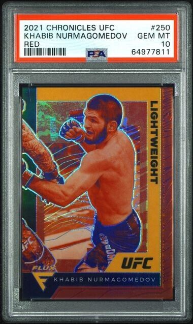 2021 Panini Chronicles UFC Khabib Nurmagomedov #250 Flux Red Prizm /149 PSA 10