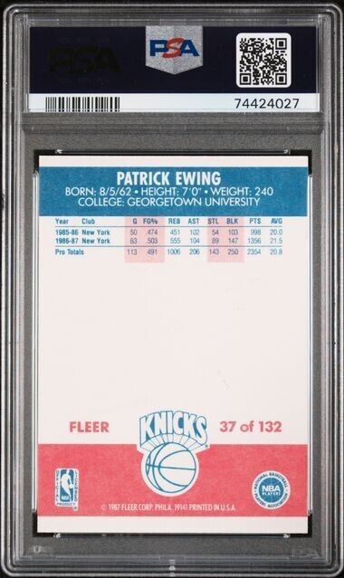 1987-88 Fleer Patrick Ewing #37 HOF New York Knicks PSA 6