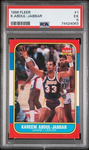 1986 FLEER #1 KAREEM ABDUL-JABBAR LAKERS HOF PSA 5