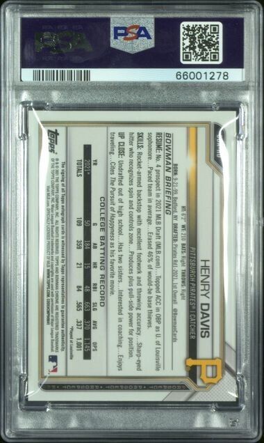 2021 Bowman Chrome Draft Henry Davis Green Refractor Auto /99 PSA 10 Gem Mint