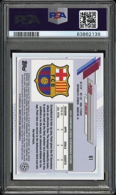 2020-21 Topps Chrome UCL Sapphire Soccer Pedri Rookie RC #61 PSA 9