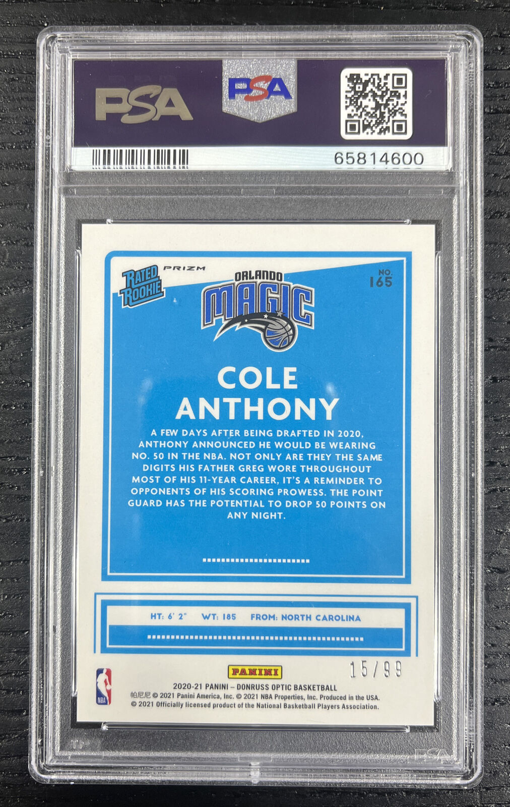 2020-21 Panini Donruss Optic Cole Anthony Red Holo Rookie /99 #165 Orlando Magic