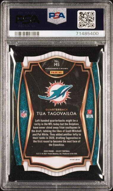 2020 Panini Select Tua Tagovailoa Green RC Rookie Die Cut Neon Green PSA 10