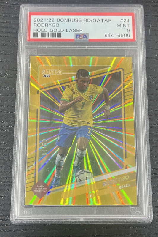 2021-22 Donruss Road To Qatar Rodrygo Gold Laser 9/10 PSA 9 Brazil