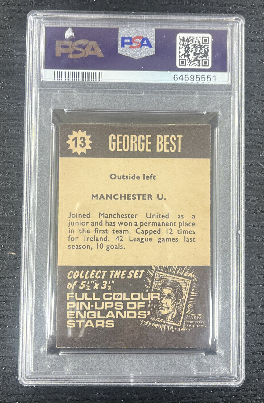 1967 A&BC A & BC Football Star Players 13 George Best soccer card Man U PSA 6