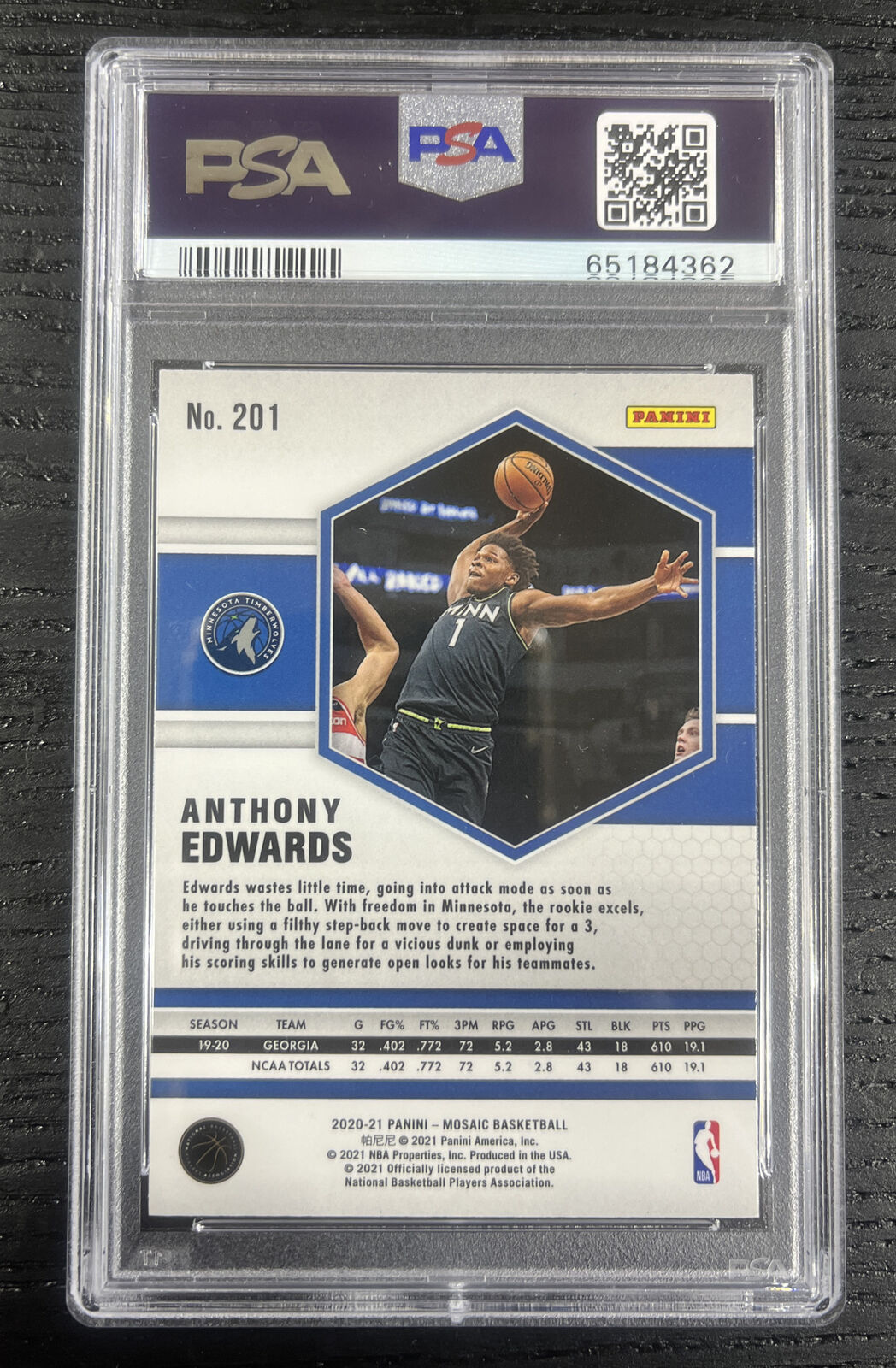 2020-21 Mosaic Anthony Edwards Base RC Rookie #201 PSA 10