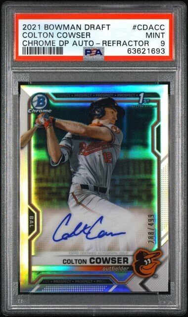 2021 Bowman Draft Colton Cowser 1st Bowman Chrome Refractor AUTO /499 PSA 9