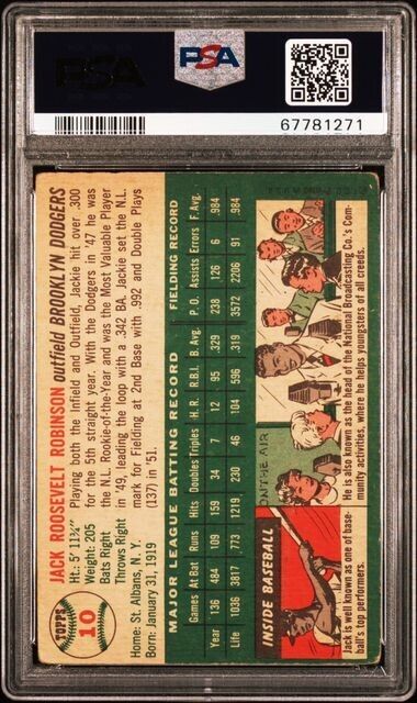 1954 Topps #10 Jackie Robinson Brooklyn Dodgers HOF PSA 2.5 Good+