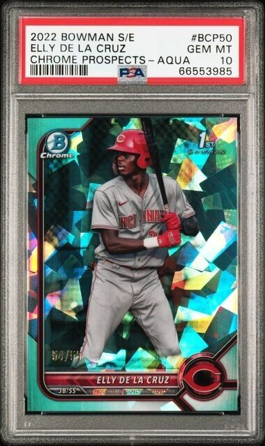 2022 Bowman Chrome Sapphire Elly De La Cruz BCP-50 Aqua /55 Psa 10