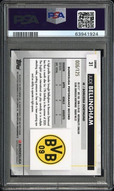 2020-21 Topps Chrome Bundesliga Sapphire Jude Bellingham Orange /125 PSA 9