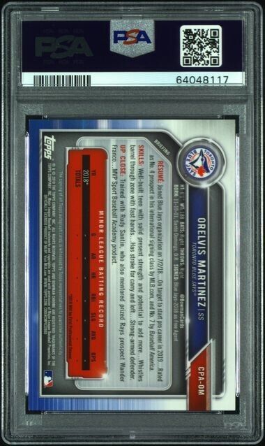 Orelvis Martinez 2019 Bowman Chrome Purple Refractor 1st Auto /250 PSA 10