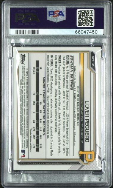 LIOVER PEGUERO 2021 BOWMAN CHROME GREEN REFRACTOR ROOKIE AUTO 17/99 PSA 10 GEM