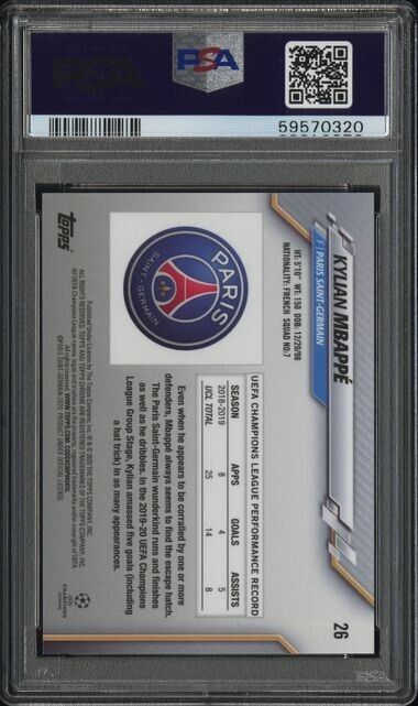 2019 Topps Chrome UCL Kylian Mbappe Sapphire Edition #26 PSA 10