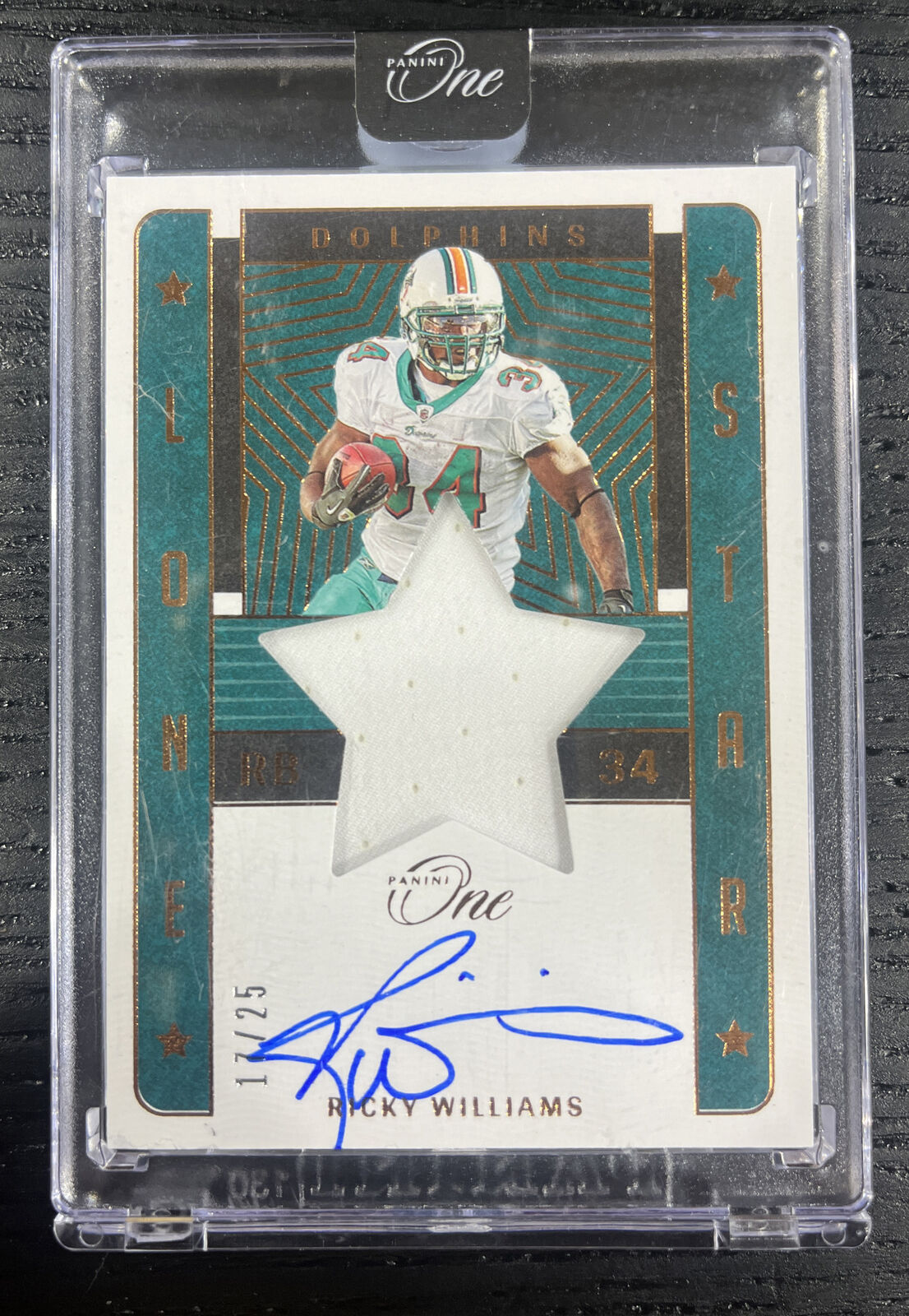 2022 Panini One Football Ricky Williams Lone Star Patch Auto /25 Miami Dolphins