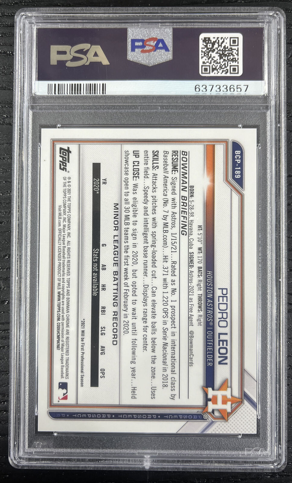 2021 Bowman Chrome Pedro Leon Orange Shimmer Auto BCP189 /25 PSA 10