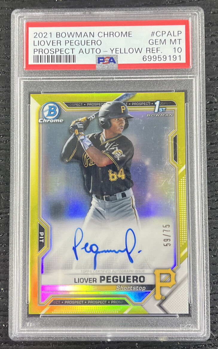 2021 Bowman Chrome Liover Peguero Yellow Refractor Prospect Auto #/75 PSA 10