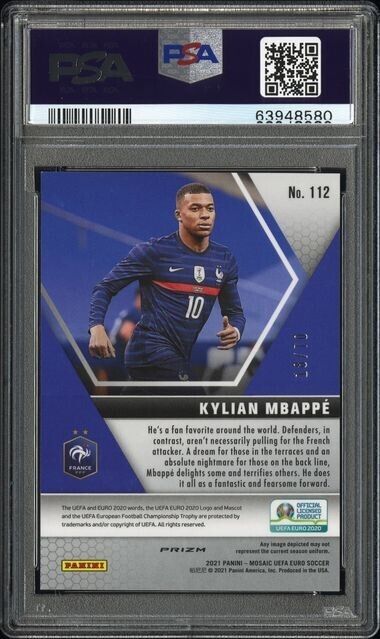 2020 Mosaic UEFA Euro 20 Kylian Mbappe Purple Fluorescent Mosaic #112 /70 PSA 9