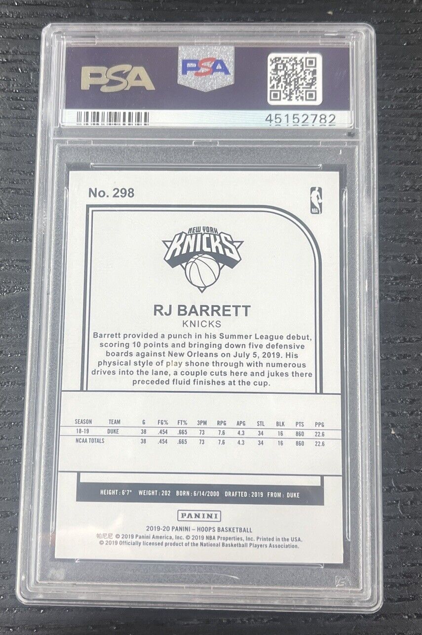 2019-20 NBA Hoops Hoops Purple RJ Barrett #298 Rookie RC PSA 9 MINT