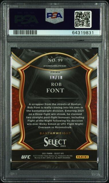2021 UFC Select Concourse Rob Font Gold Prizm /10 PSA 9