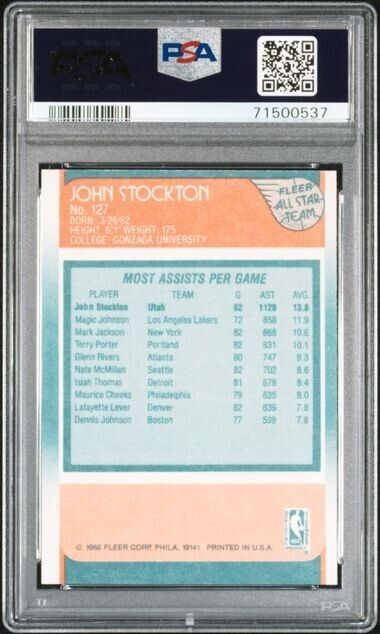John Stockton 1988 FLEER "ALL STAR" #127 UTAH JAZZ - PSA 7 NM