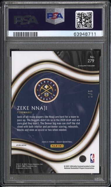 Select 2020-21 Zeke NNaji Courtside #279 Green Prizm Rookie RC /5 PSA 9