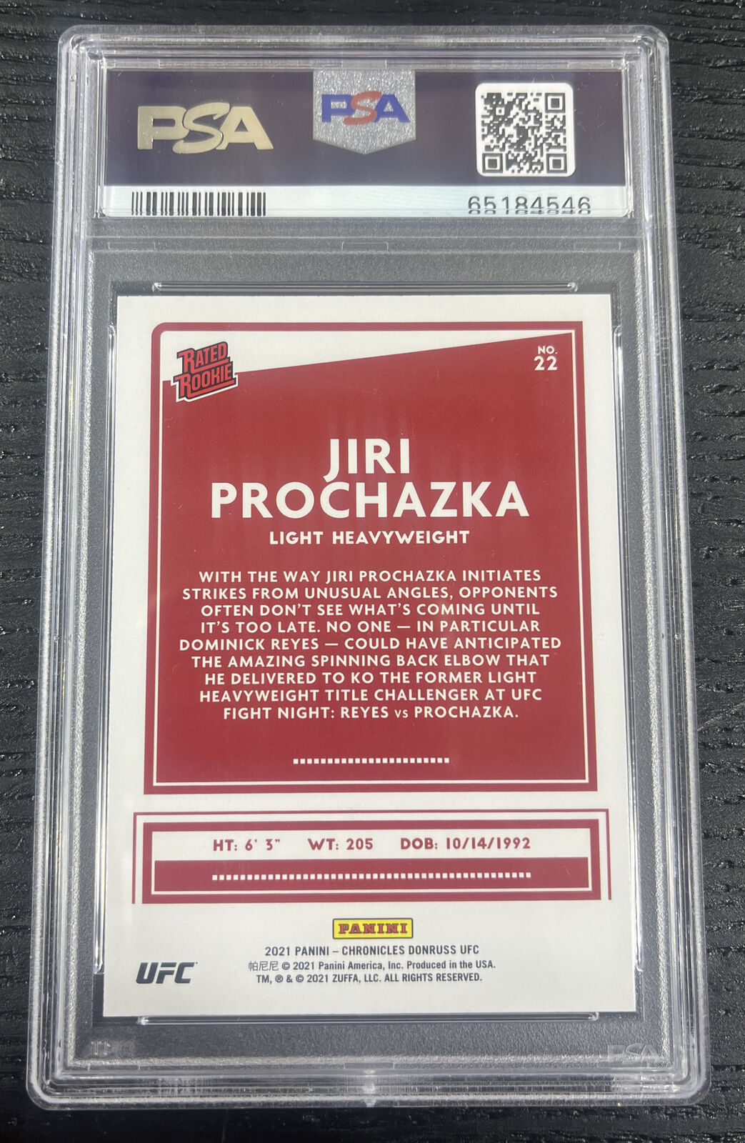 2021 Jiri Prochazka Panini Chronicles UFC Donruss #22 - PSA 9 - Rookie