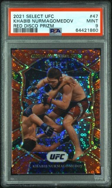 2021 Panini Select UFC Khabib Nurmagomedov Red Disco Prizm /199 PSA 9