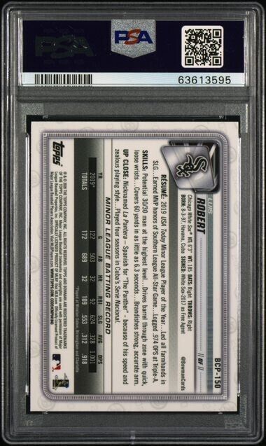 2020 Bowman Sapphire Luis Robert RC #BCP150 Chicago White Sox PSA 10