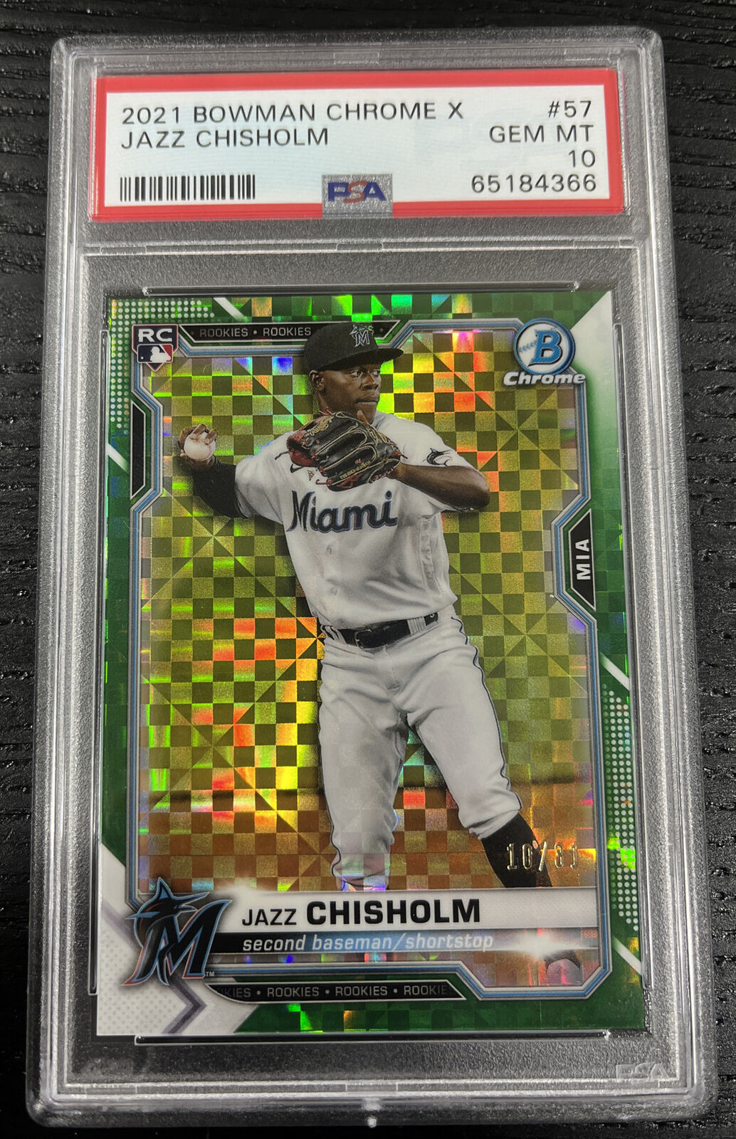 2021 Bowman Chrome X Jazz Chisholm Green X-Fractor #57 RC Excellent /31 PSA 10