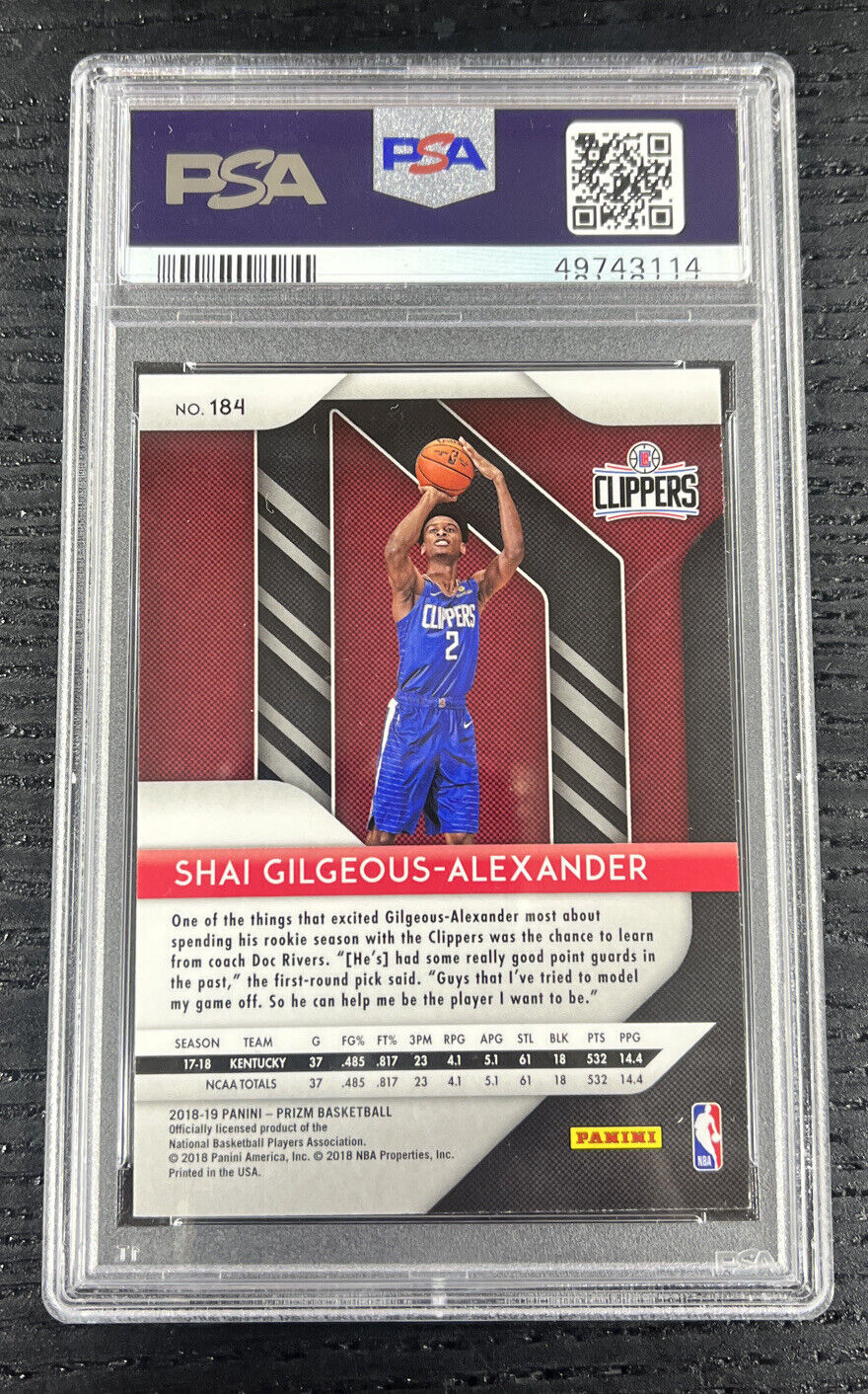 2018-19 Panini Prizm Shai Gilgeous-Alexander #184 PSA 9 MINT Rookie RC