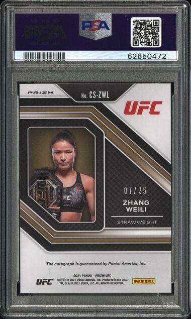 ZHANG WEILI 2021 PRIZM UFC STRAWWEIGHT CHAMPION SILVER MOJO AUTO /25 PSA 9