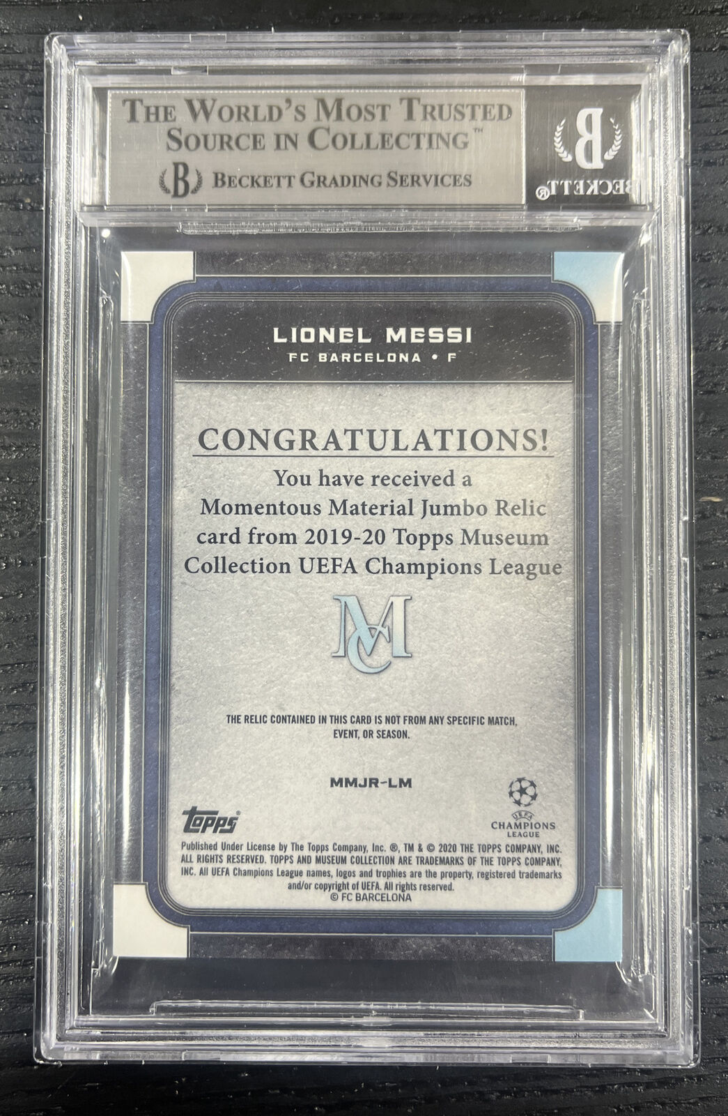 Lionel Messi 2019 Topps Museum Collection Barcelona Patch Relic Gold /50 BGS 9