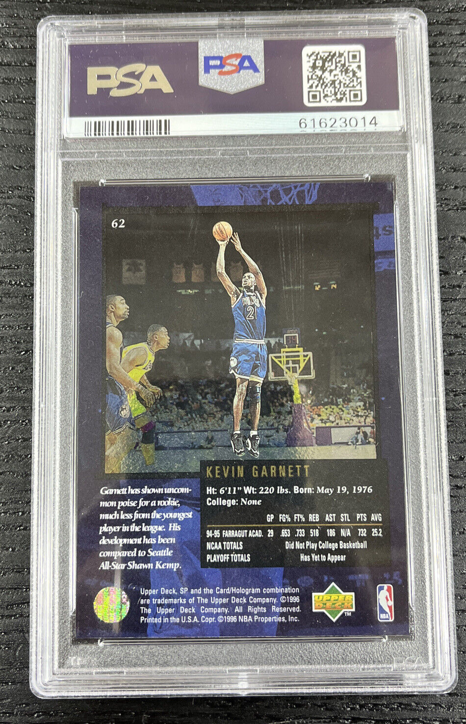 1995 SP CHAMPIONSHIP #62 KEVIN GARNETT RC Rookie PSA 9