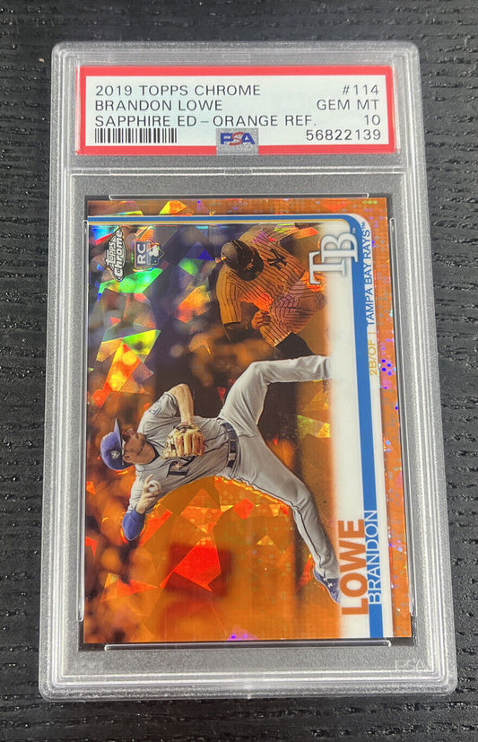 2019 Topps Chrome Brandon Lowe /25 rookie RC sapphire orange refractor PSA 10
