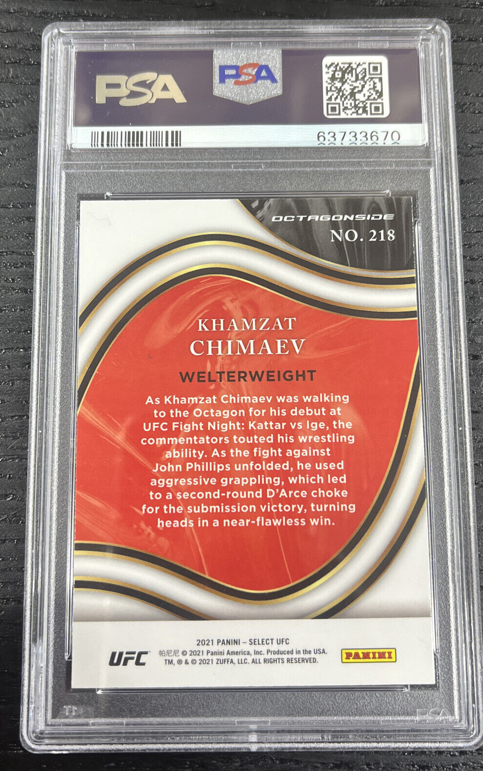 2021 SELECT UFC Khamzat Chimaev Octagonside Base card 218 PSA 10