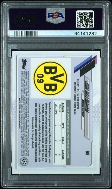 2020-21 Topps Chrome UCL Soccer Sapphire Edition-SP #68 Jude Bellingham RC PSA 10
