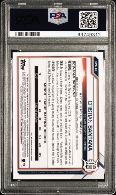 2021 Bowman Chrome Cristian Santana 1st Refractor Auto PSA 10
