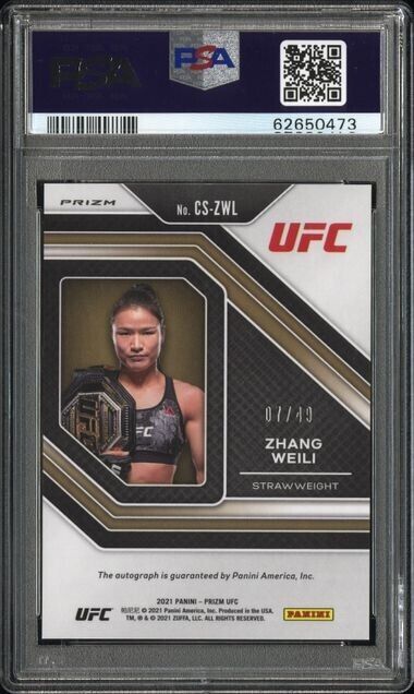 ZHANG WEILI 2021 PRIZM UFC STRAWWEIGHT CHAMPION Red Refractor AUTO /49 PSA 10