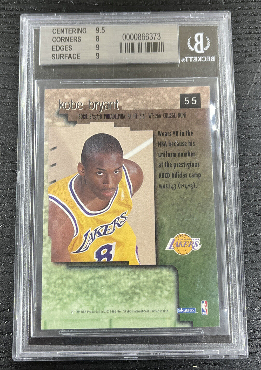1996-97 Skybox Premium #55 Kobe Bryant Lakers RC Rookie HOF BGS 8.5 w/ 9.5