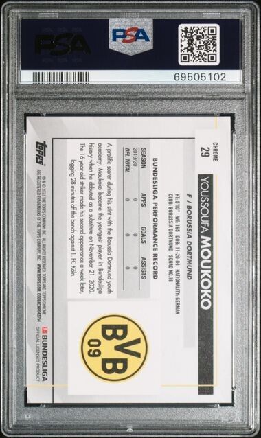 2020-21 TOPPS CHROME BUNDESLIGA YOUSSOUFA MOUKOKO #29 ROOKIE (RC) PSA 10 GEM MT