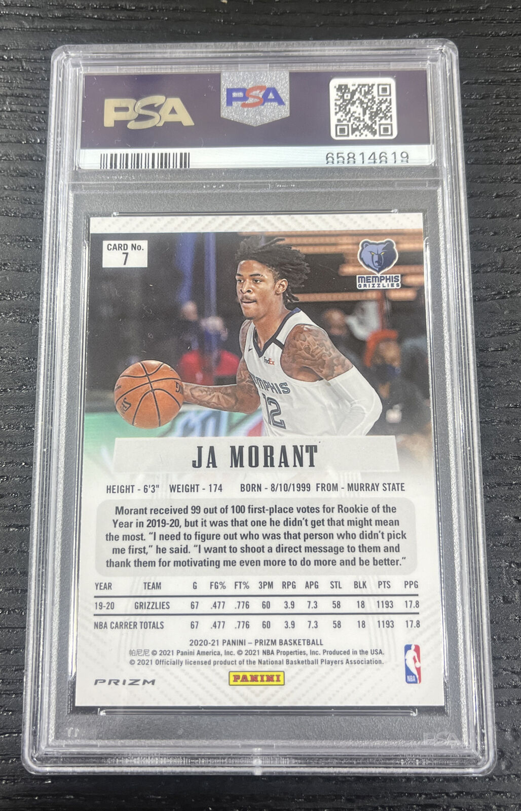 2020-21 Prizm Flashback Fast Break Prizm JA MORANT PSA 9 #7 Memphis Grizzlies