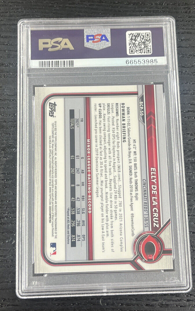 2022 Bowman Chrome Sapphire Elly De La Cruz BCP-50 Aqua /55 Psa 10